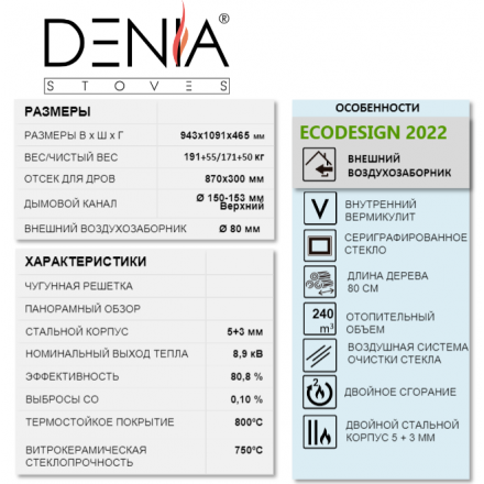 Печь-камин Denia Panoramic + Stove Bench Амазонка бай фото в Бресте