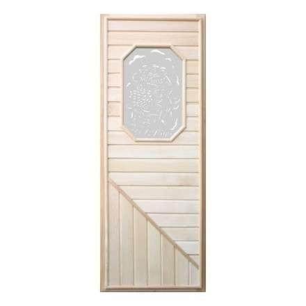 Дверь деревянная для бани DoorWood 1850x750 Вагонка со стеклом прямоугольным, коробка липа в Бресте