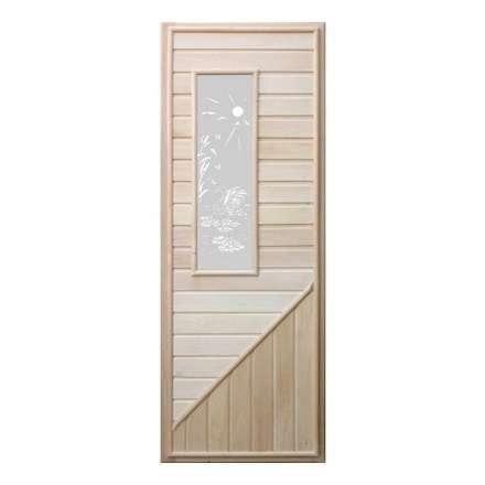 Дверь деревянная для бани DoorWood 1850x750 Вагонка со стеклом прямоугольным, коробка липа в Бресте