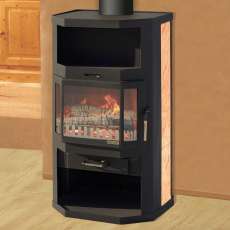 Недорогая отопительная печь-камин со стеклом Мета-Бел Ангара фото в интерьере в Бресте