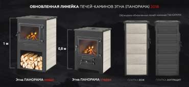 Недорогой камин с большим стеклом ЭТНА (Панорама) с плитой "Антрацит" высокий фото в Бресте