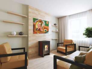 Недорогой камин со стеклом Теплодар Твист фото в интерьере в Бресте