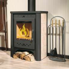 Стальной печь-камин Экокамин с плитой в интерьере фото в Бресте