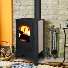 Недорогой стальной печь-камин Экокамин с плитой в интерьере фото в Бресте