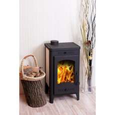 Недорогой стальной печь-камин Экокамин с плитой в интерьере фото в Бресте