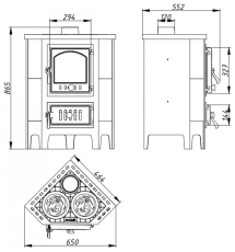 Печь-камин Бавария угловая чугун с плитой в Бресте