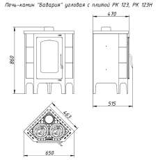 Недорогая печь-камин Бавария угловая с плитой незабудка Амазонка бай фото габариты в Бресте