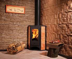 Недорогая печь-камин со стеклом Бавария угловая с плитой фото  в Бресте