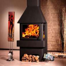 Печь-камин Бавария три стекла графит фото в интерьере в Бресте