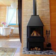 Стальной стильный камин Бавария 3 стекла чёрная фото в Бресте