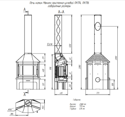 Стальной камин с шамотом Бавария Мюнхен графит фото схема в Бресте