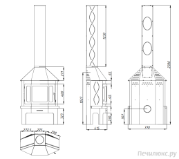 Стальной камин Бавария Мюнхен со стеклом угловой чёрный (без перемычки) фото габариты в Бресте