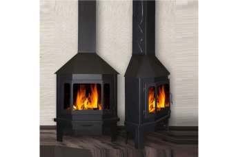 Стальной камин со стеклом Мюнхен угловой чёрный фото в Бресте