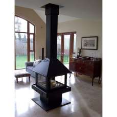 Стальной большой камин со стеклами Эклипс островной 4D графит фото в Бресте