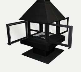 Стальной камин с четырьмя стеклами Эклипс островной 4D графит фото в Бресте