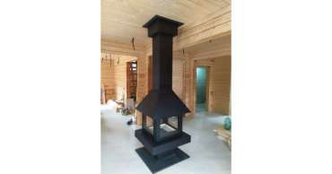 Стальной большой камин со стеклами Эклипс островной 4D графит фото в Бресте