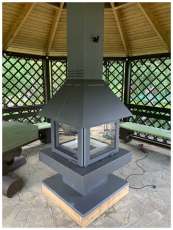 Стальной камин с четырьмя стеклами Эклипс островной 4D графит фото в Бресте