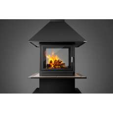 Стальной камин с четырьмя стеклами Эклипс островной 4D графит фото в Бресте