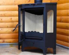 Стальной камин со стеклами Бавария панорама угловая фото в интерьере в Бресте