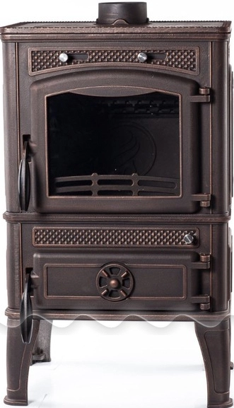 Печь-камин чугунный FireWay Dacha с варочной поверхностью патина бронза Амазонка бай фото в Бресте