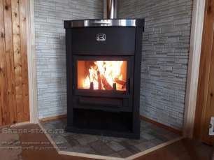 Недорогой камин со стеклом и дровницей Теплодар ОВ-140 (угловой) фото в Бресте