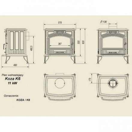 Отопительная печь Kratki Koza/K6 (декор дверцы) Амазонка бай фото в Бресте