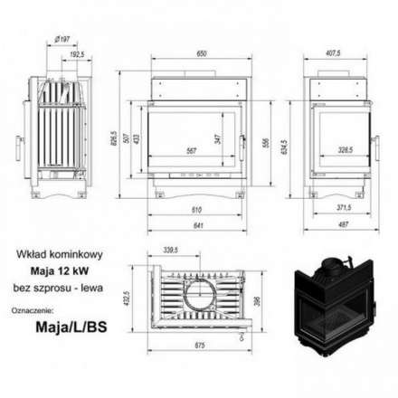 Каминная топка Kratki Maja/L/BS (угловое стекло слева) в Бресте