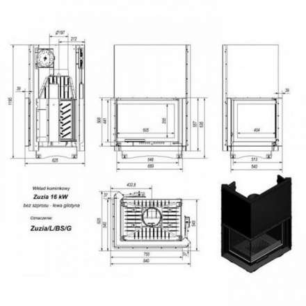 Каминная топка Kratki Zuzia/L/BS/G (угловое стекло слева, гильотина) в Бресте