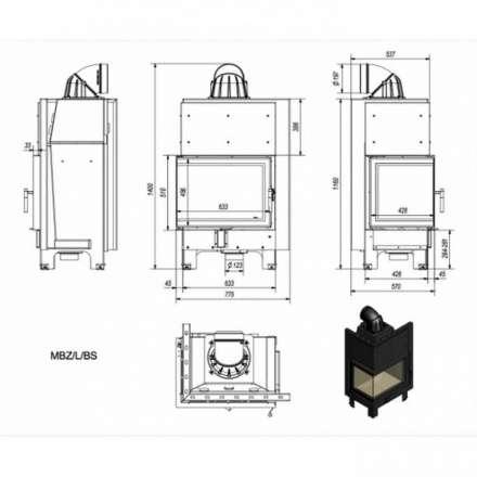 Каминная топка Kratki MBZ/P/BS (угловое стекло справа) в Бресте