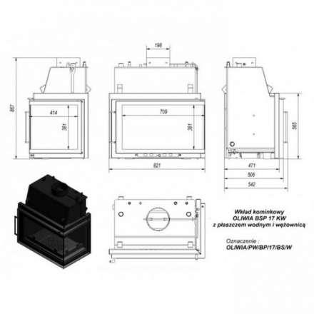 Каминная топка Kratki Oliwia/PW/BP/17/BS/W (угловое стекло справа, змеевик) в Бресте