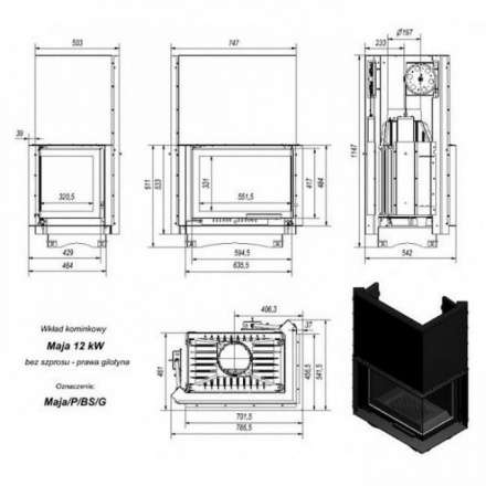 Каминная топка Kratki Maja/P/BS/G (угловое стекло справа,гильотина) в Бресте