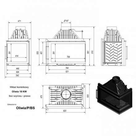 Каминная топка Kratki Oliwia/P/BS (угловое стекло справа) в Бресте