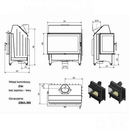 Каминная топка Kratki Zibi/L/BS (угловое стекло слева) в Бресте