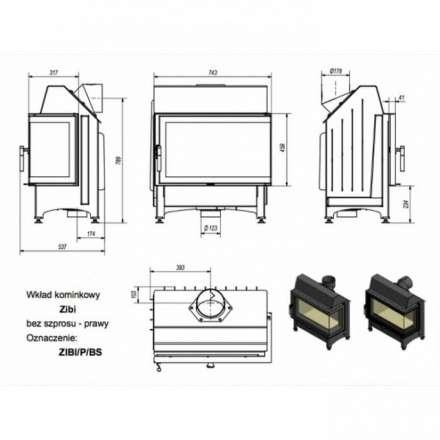Каминная топка Kratki Zibi/P/BS (угловое стекло справа) в Бресте