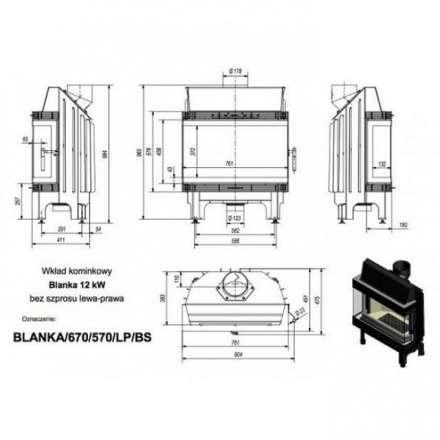 Каминная топка Kratki Blanka 670/570/LP/BS (угловое стекло слева-справа) в Бресте
